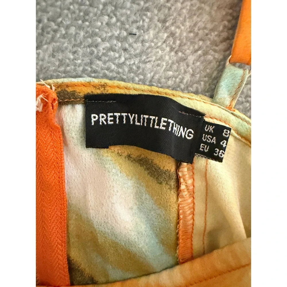 PrettyLittleThing Orange Green Tie Dye Corset Cami Top Zip Back Womens Size 4